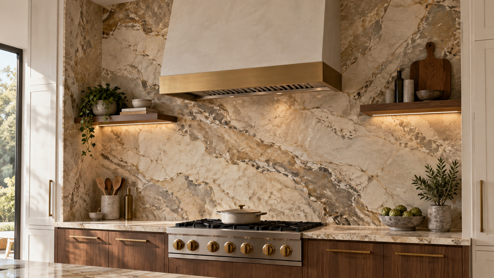 Full-Height Stone Backsplashes by Bay Crown Cabinetry